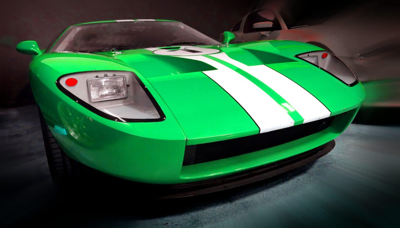 Green Car with racing stripes The Auto Paint Depot