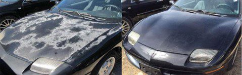 Black car with before and after being painted The Auto Paint Depot