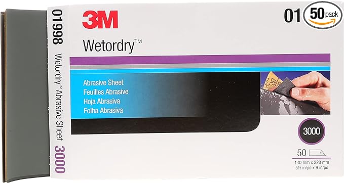3M™ Wetordry™ Abrasive Sheet 401Q, 01998, 3000, 5 1/2 x 9 in, 50 sheets The Auto Paint Depot